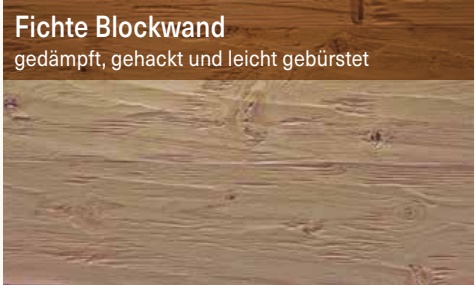 Fichte Blockwand, gedämpft, gehackt und leicht gebürstet
