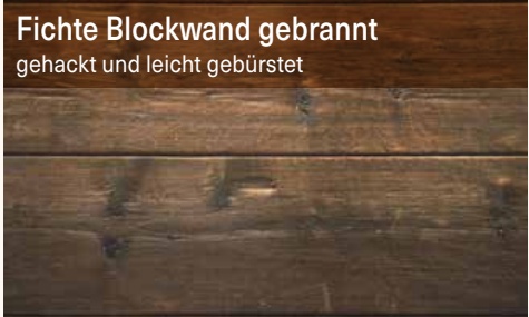 Fichte Blockwand gebrannt, gehackt und leicht gebürstet