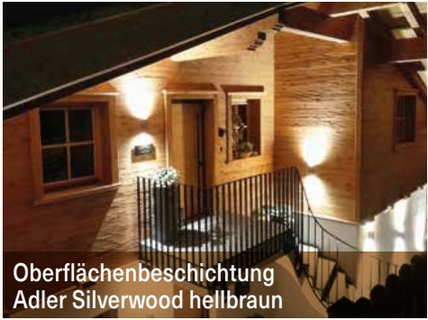Oberflächenbeschichtung Adler Silverwood hellbraun, Werkseitige Oberflächenbeschichtung
